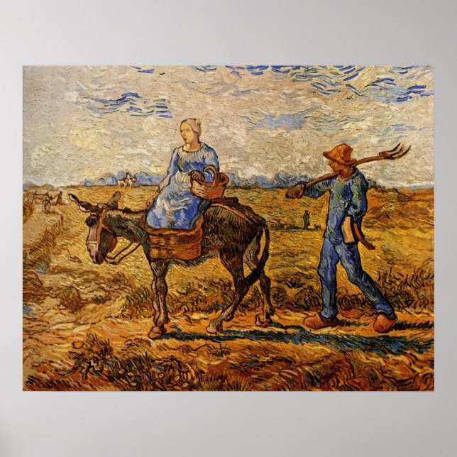 Poster Le matin, un couple de paysans va travailler (Devant)