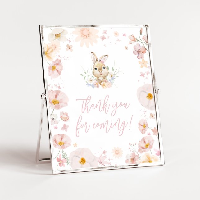Poster Le Merci de Baby shower de lapin pour venir (Rabbit Somebunny Baby Shower Thank you for Coming Sign)