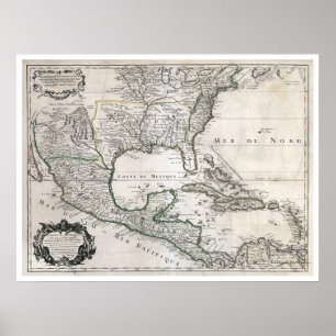 Poster Le Mexique Cuba la Floride et la carte 1703 de