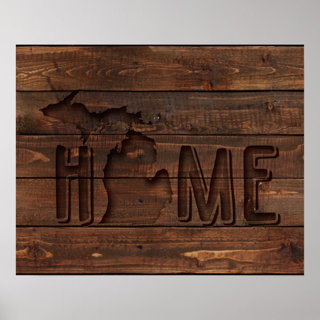 Poster Le Michigan Est Chez Lui | Aspect en bois (Devant)