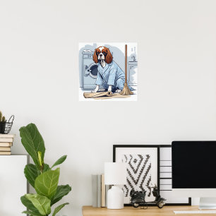 Poster Le mignon roi Charles Spaniel en pyjama faisant la