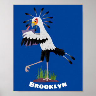 Poster Le mignon secrétaire oiseau écrire des notes dessi