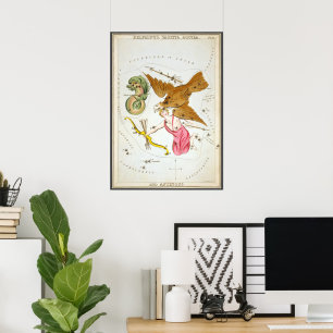 Poster Le miroir d'Urania, carte céleste d'astronomie vin