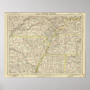 Poster Le Missouri, Arkansas, Kentucky, Tennessee