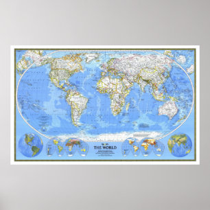 Poster " Le monde : 1988/heute - Carte physique détaillée