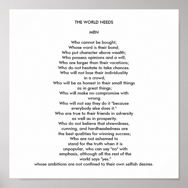 POSTER LE MONDE A BESOIN D'HOMMES (Devant)