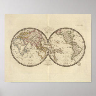 Poster Le monde en deux hémisphères
