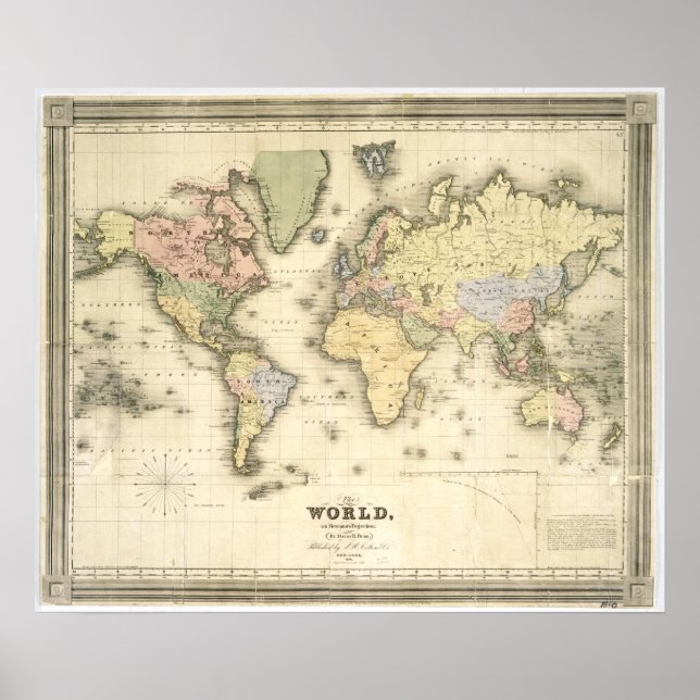 Poster Le monde sur la projection de Mercator | 1840 (Devant)