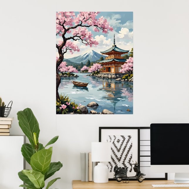 Poster Le mont Fuji aux fleurs de cerisiers (Bureau à domicile)