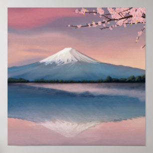 Poster Le mont Fuji aux fleurs de cerisiers