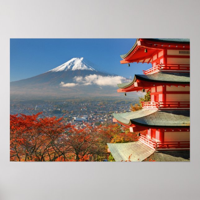 Poster Le mont Fuji vu de derrière la pagode de Chureito (Devant)