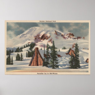Poster Le mont Rainier, WA - auberge de paradis au bas de