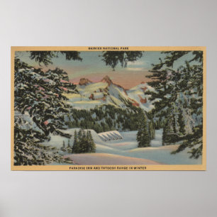 Poster Le mont Rainier, WA - auberge de paradis et chaîne