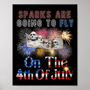 Poster Le Mont Rushmore 4 juillet Les Étincelles Vont Vol