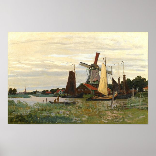 Poster Le moulin à vent Zaandam, Monet 1871 (Devant)