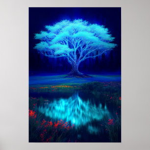Poster Le mystérieux arbre bleu au bord du lac