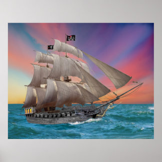 POSTER LE NAVIRE PIRATE DE BLACK BEARD