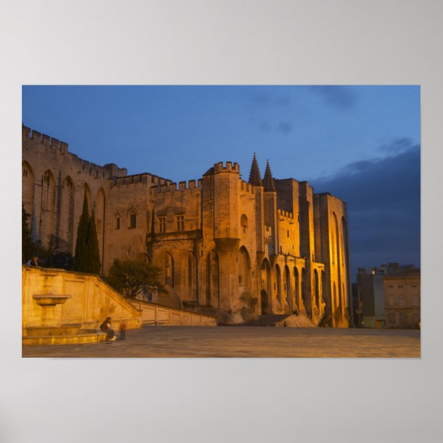 Poster Le Palais du Pape à Avignon au coucher du soleil.  (Devant)