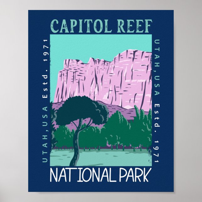 Poster Le Parc National Capitol Reef Utah Distress Retro (Devant)