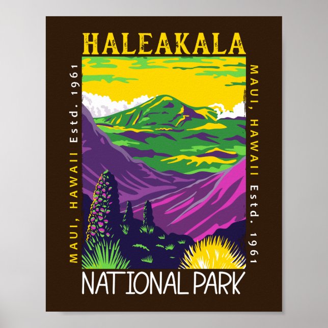 Poster Le Parc national de Haleakala Hawaii Vintage (Devant)