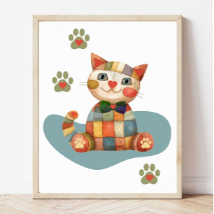 Poster Le patchwork coloré personnalisé Happy Cat