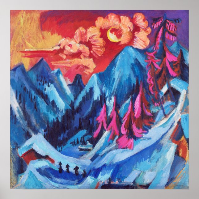 Poster Le paysage hivernal de Kirchner au clair de lune (Devant)