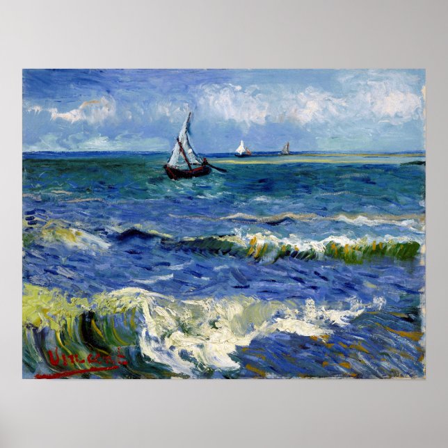Poster Le paysage marin de Gogh près des Saintes-Maries-d (Devant)