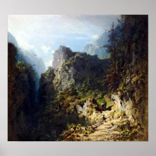 Poster Le paysage montagneux de Carl Spitzweg aux amoureu
