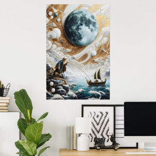 Poster Le Pêcheur Sous La Mer Lune