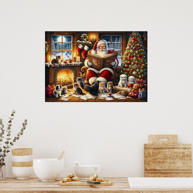 Poster Le Père Noël avec des amis animaux (Cuisine)