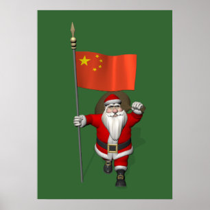 Poster Le Père Noël Avec Drapeau De Chine