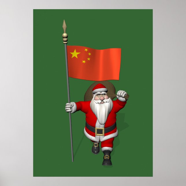 Poster Le Père Noël Avec Drapeau De Chine (Devant)