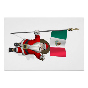 Poster Le père noël avec le drapeau du Mexique