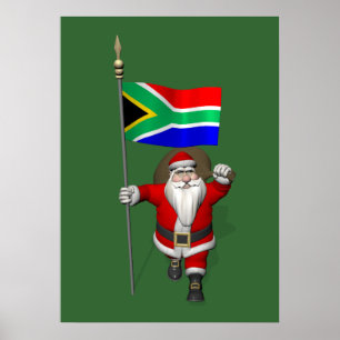 Poster Le Père Noël Avec L'Ensigne De L'Afrique Du Sud