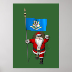 Poster Le Père Noël Avec L'Ensigne Du Connecticut
