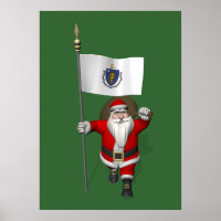 Le Père Noël Avec L'Ensigne Du Massachusetts