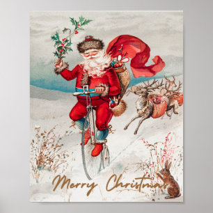 Poster Le Père Noël avec un penny farce avec rennes