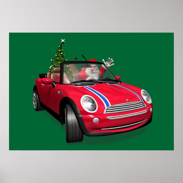 Poster Le Père Noël Conduit Une Mini (Devant)