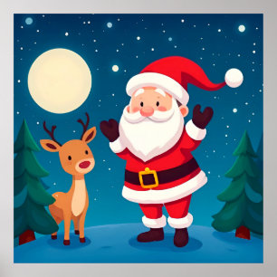 Poster Le Père Noël dans une scène hivernale magique