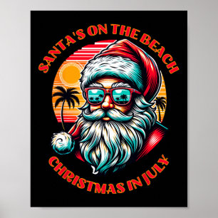 Poster Le Père Noël est sur la plage. Noël en juillet.