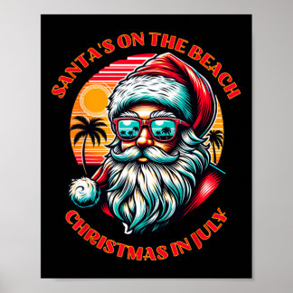 Poster Le Père Noël est sur la plage. Noël en juillet. 