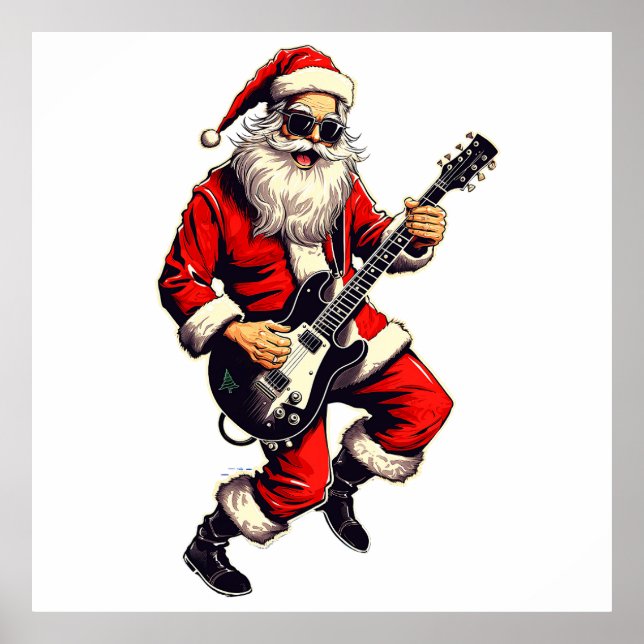 Poster Le Père Noël Frappe Et Jamming Sur Sa Guitare (Devant)