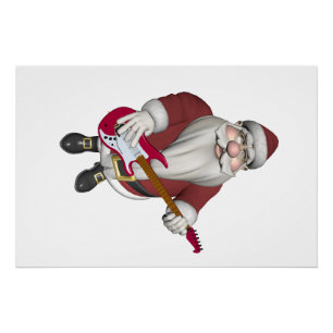 Poster Le Père Noël Jouant de la guitare électrique