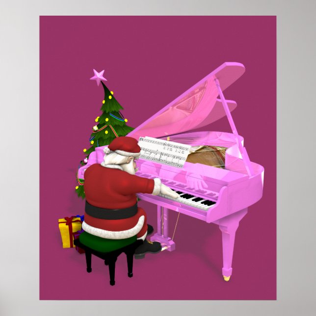 Poster Le Père Noël Joue Un Piano Rose (Devant)
