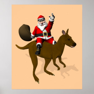 Poster Le Père Noël Monte Un Cangourou