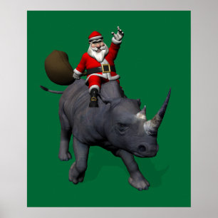 Poster Le père noël sur le rhinocéros de rhinocéros