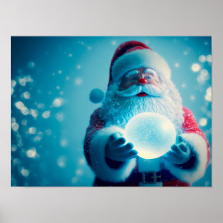 Poster Le Père Noël tient une balle de Noël sur un livre 