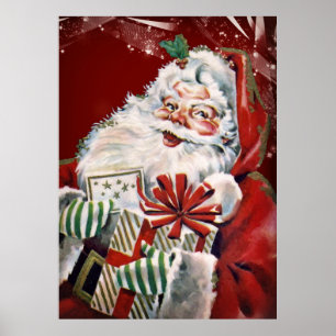 Poster Le Père Noël Vintage avec de nombreux cadeaux