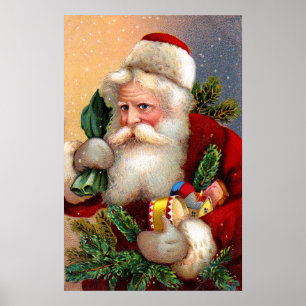 Poster Le père noël vintage avec des jouets et des