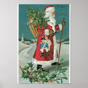 Poster Le père noël vintage dans la neige